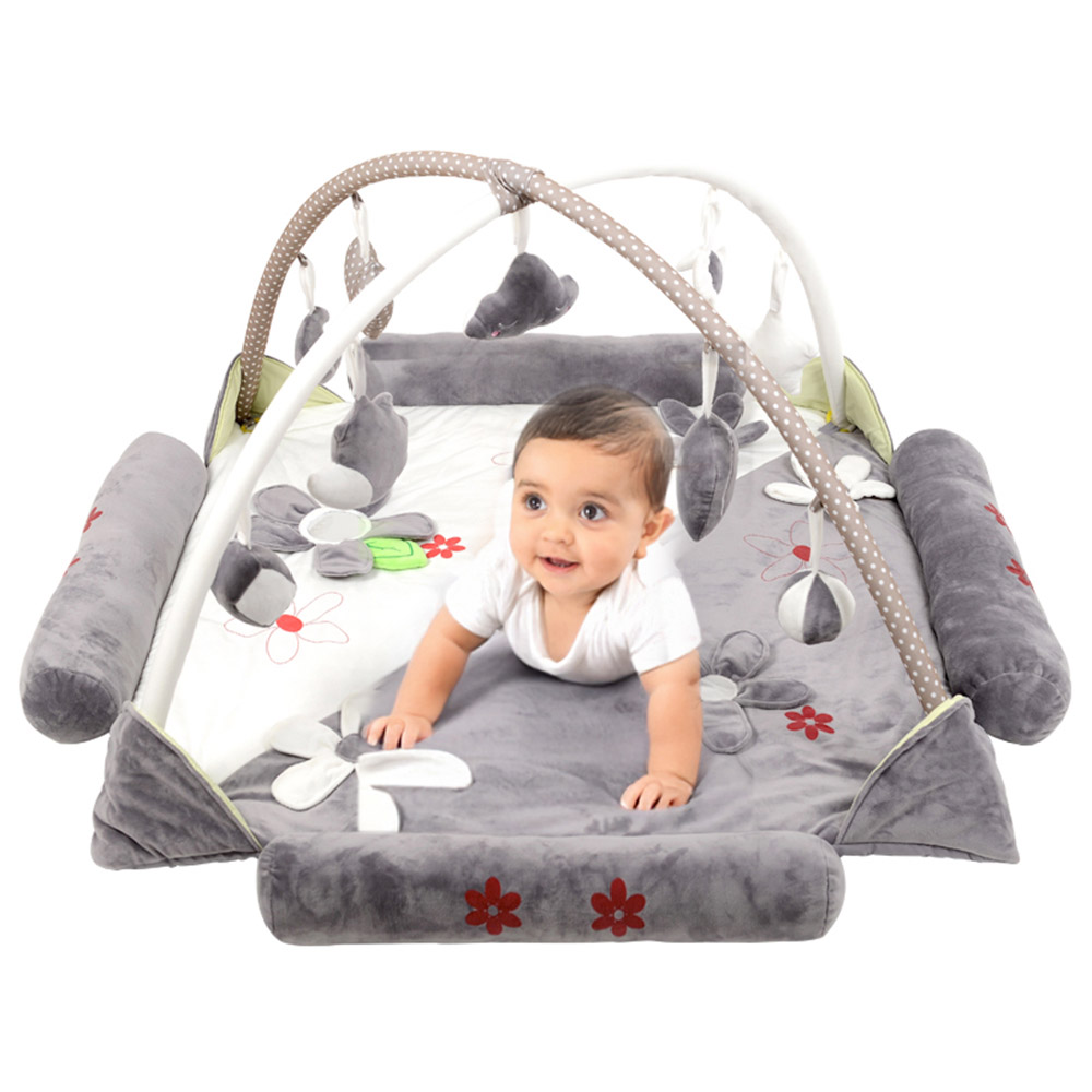 Little Learners - 2-In-1 Baby Play Mat And Activity Gym With 9 Toys - Grey