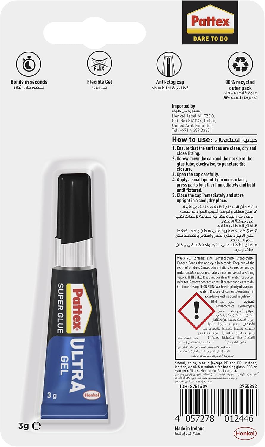 Pattex - Power Gel Super Glue Tube - 3 g