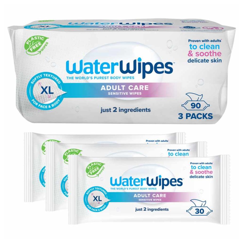 Waterwipes - Adult Care Sensitive Wipes - Pack of 3 - 90 Wipes