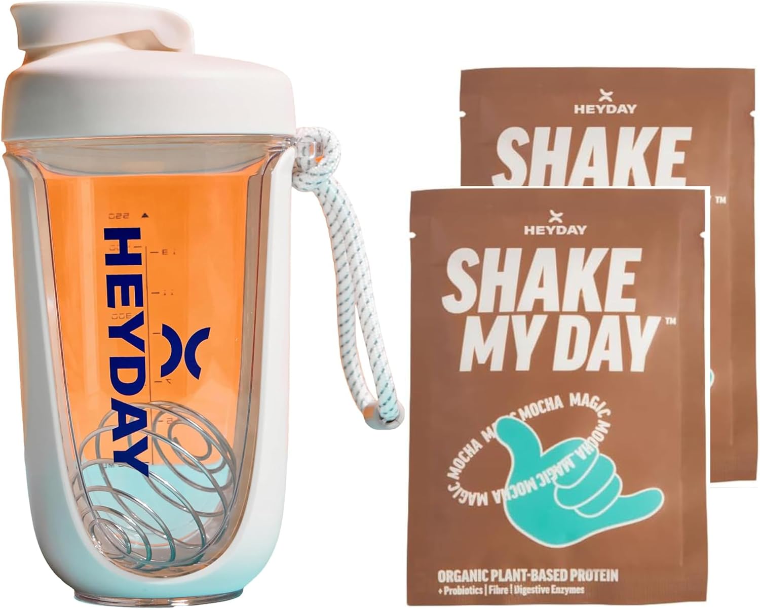 Heyday - Shaker Bottle - 550ml With Mocha Protein Powder 40g - White Astronaut
