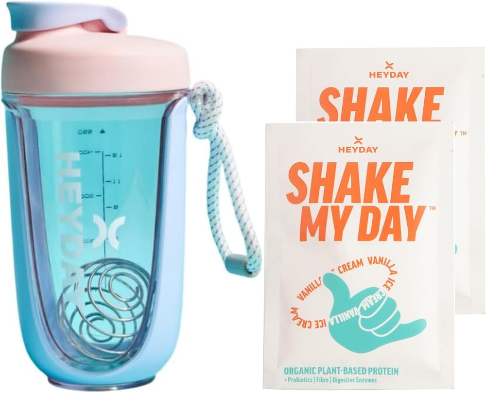 Heyday - Shaker Bottle - 550ml With 2 sachets Vanilla Protein Powder 40g - Candyfloss Pink