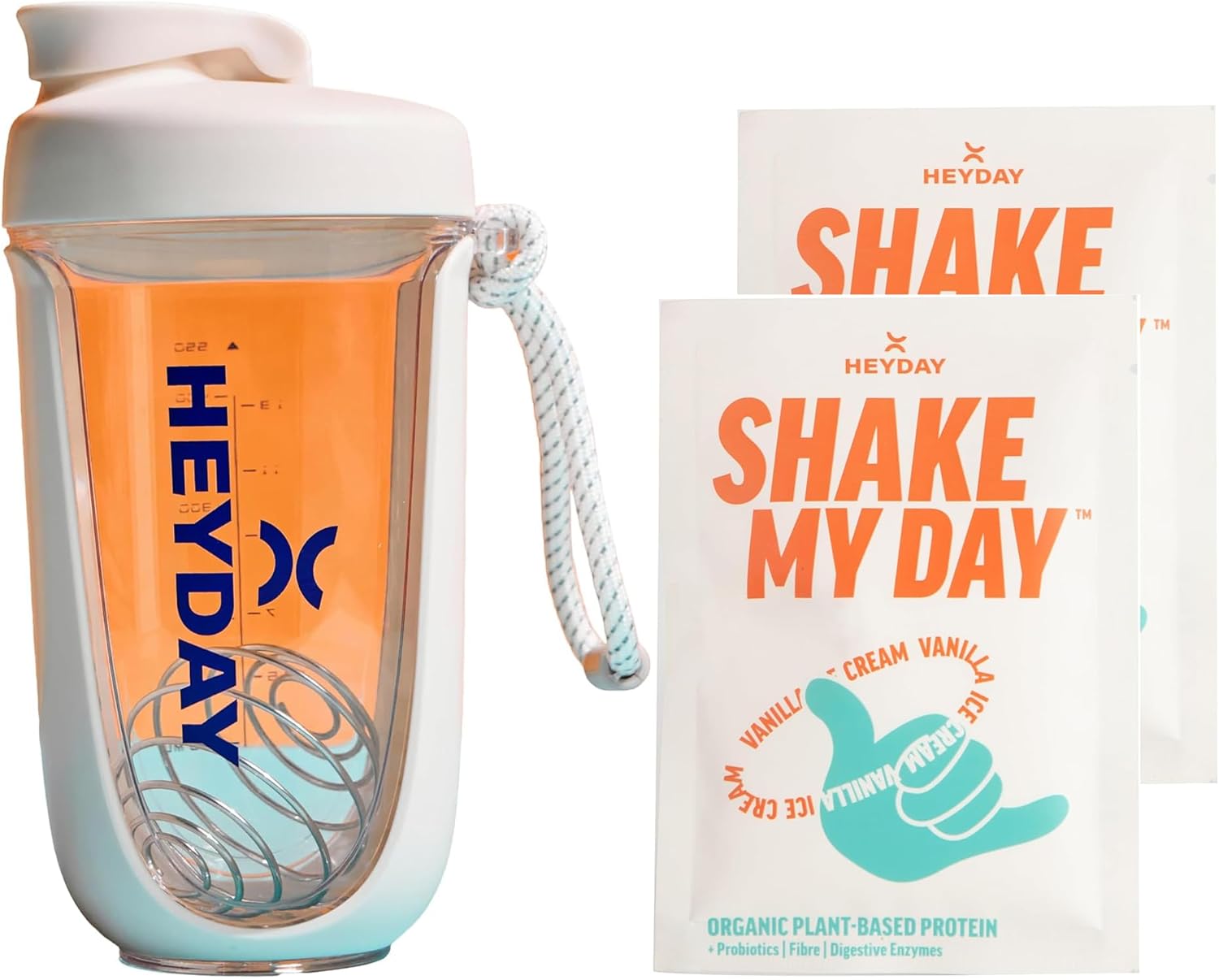 Heyday - Shaker Bottle - 550ml With Vanilla Protein Powder 40g - White Astronaut