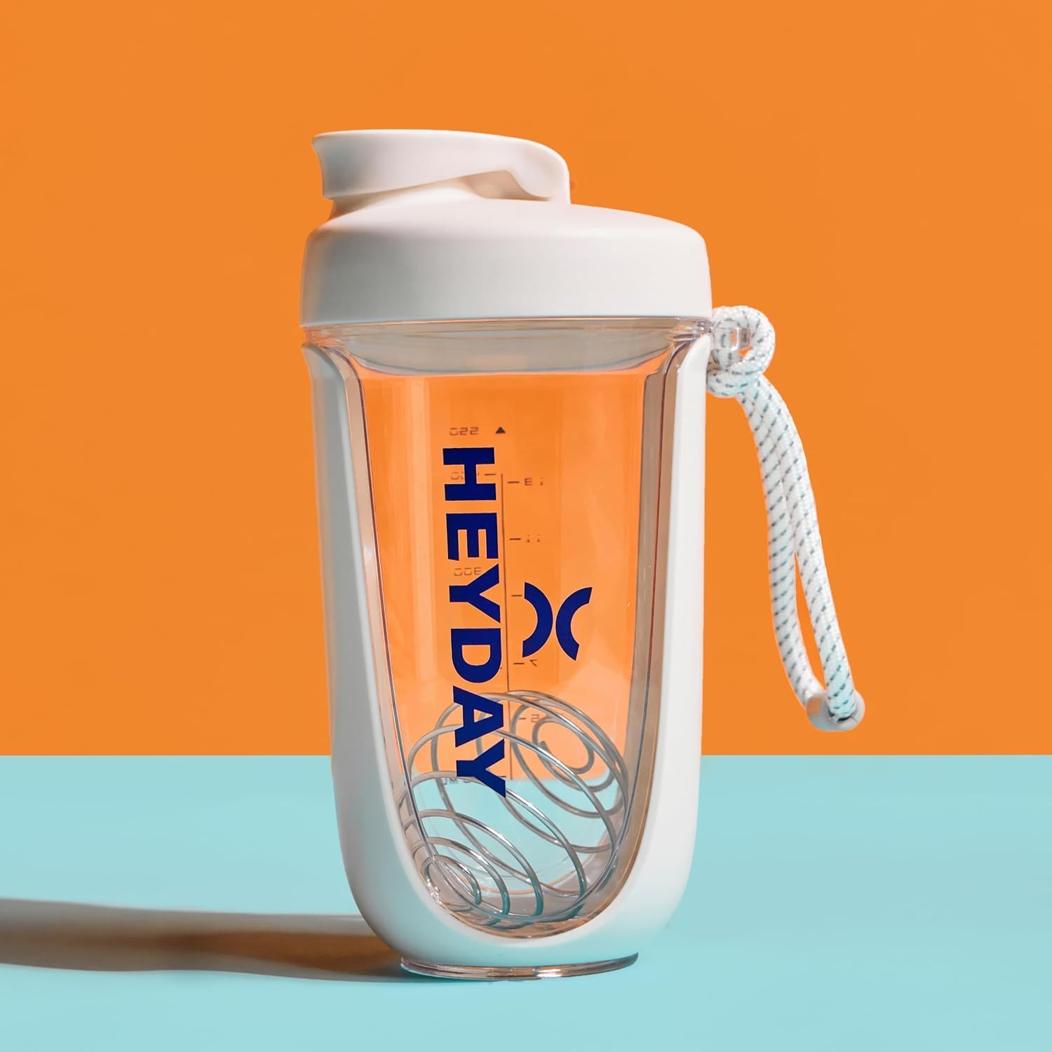 Heyday - Shaker Bottle - White - 550 ml With Protein Powder - Vanilla/Mocha - 27 gm