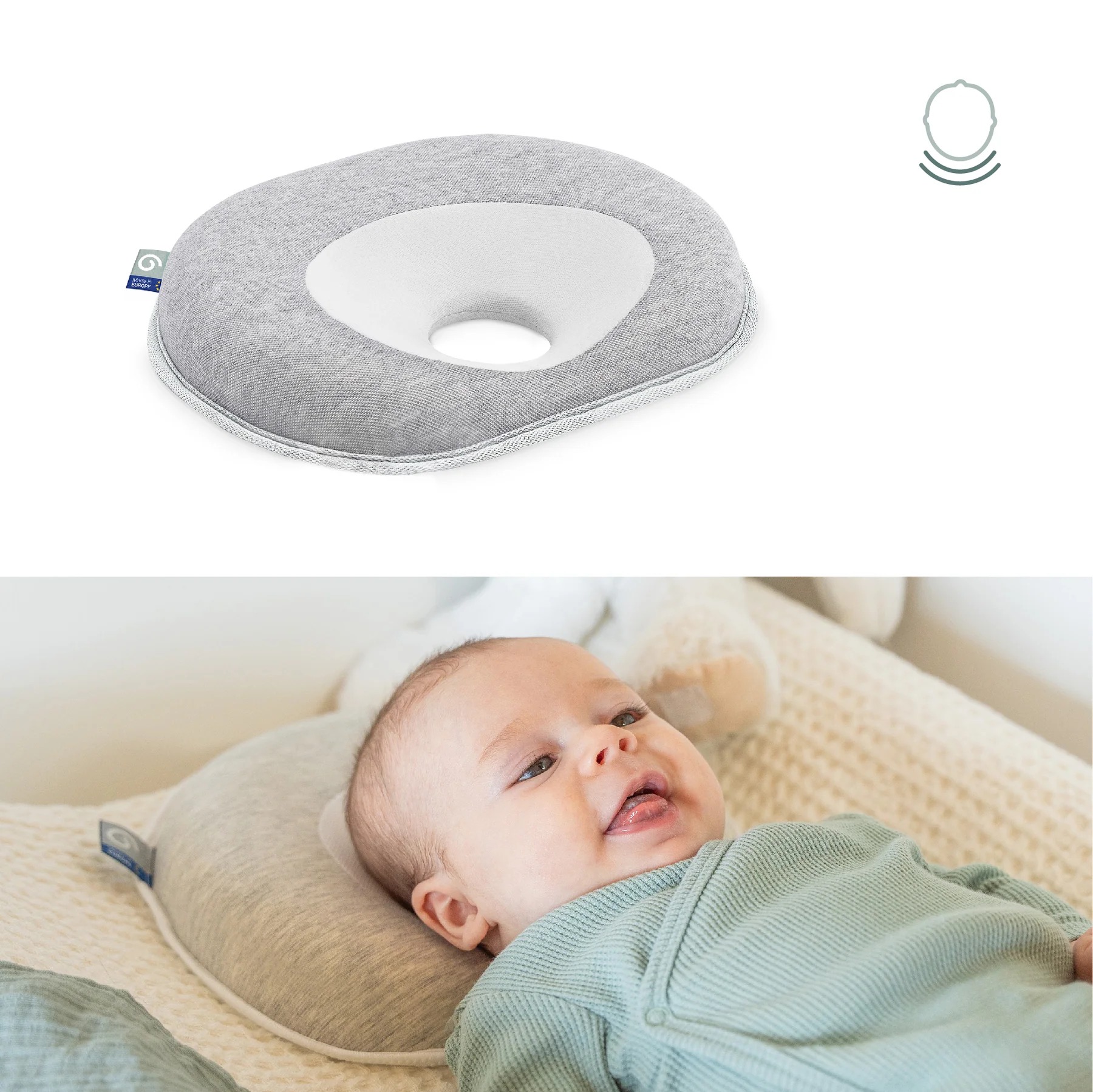 Babymoov - Cosyhead Fresh Baby Pillow - Anti Flat Head Support For Newborns - Gray & White