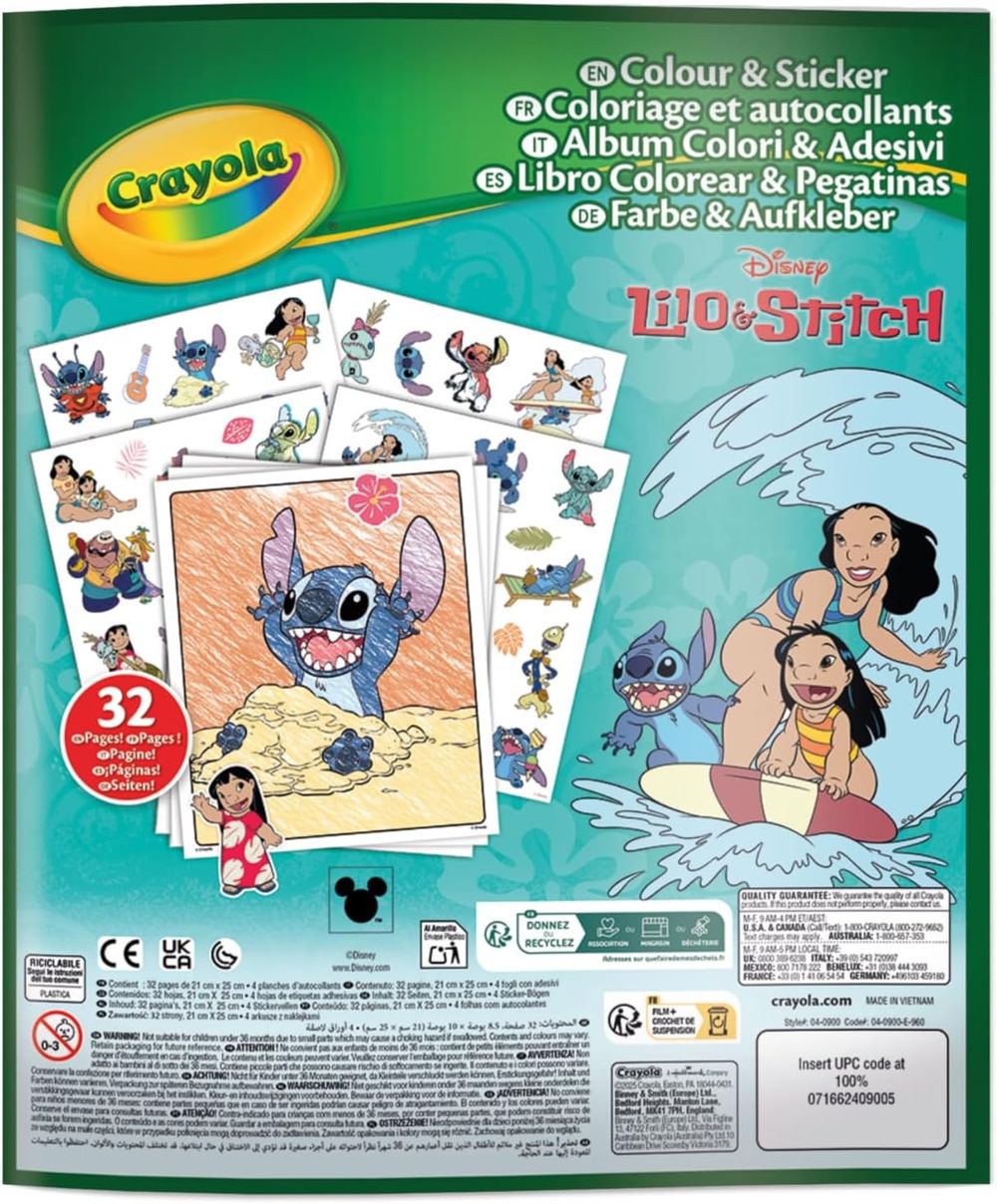Crayola Lilo & Stitch Sticker Colouring Book With Sticker