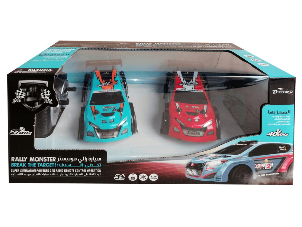 D-Power – Rally Monster - Rtr 2 Radio Remote Control Car For Kids - Twin Pack - Blue And Red Asst