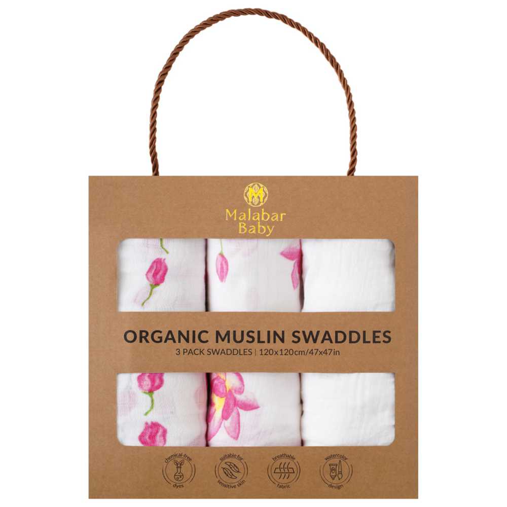 مالابار بيبي - قماط صغير مطبوع - بلومينج نور - 3 قطع