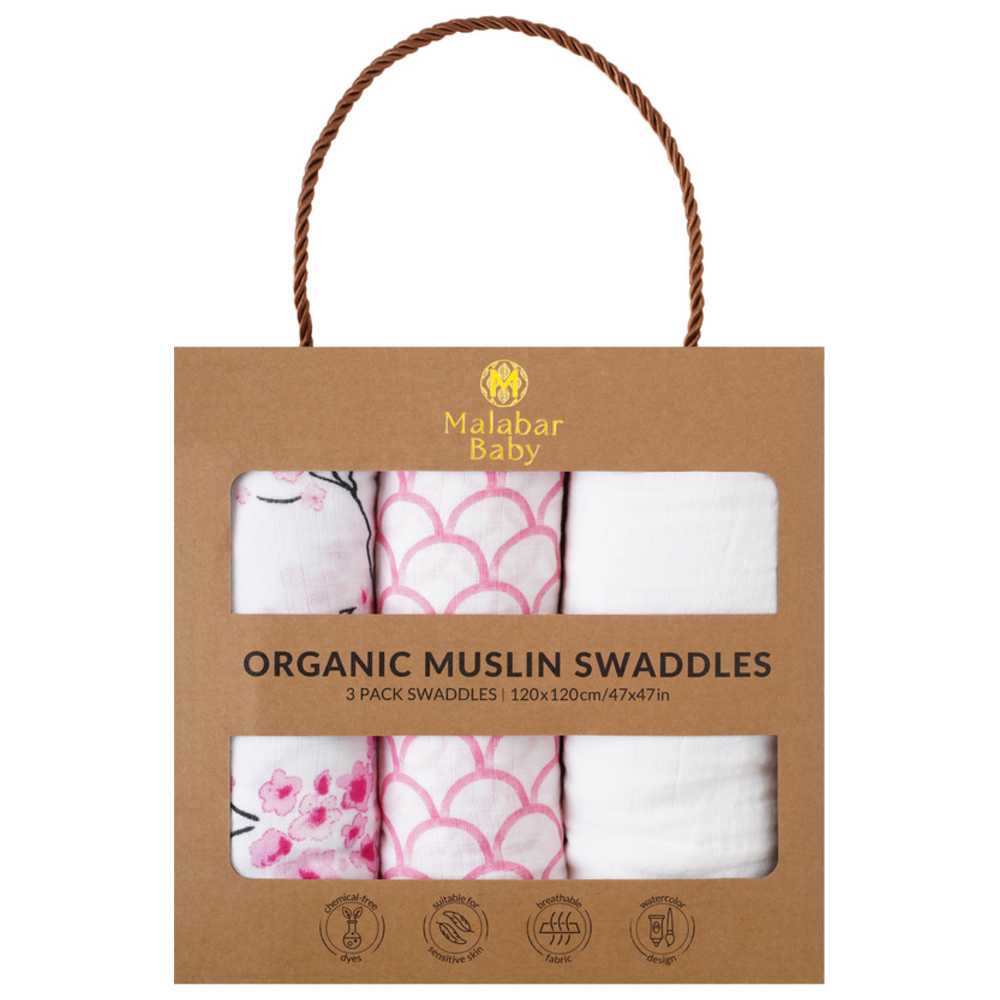 مالابار بيبي - قماط صغير مطبوع - زهور رينبو - 3 قطع