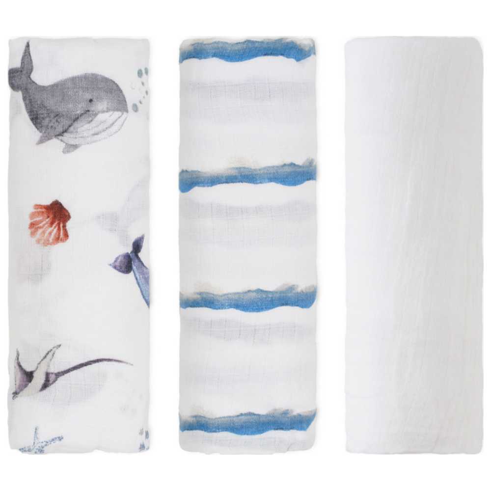 Malabar Baby - Little Printed Swaddle - Sea Breeze - 3 Pcs