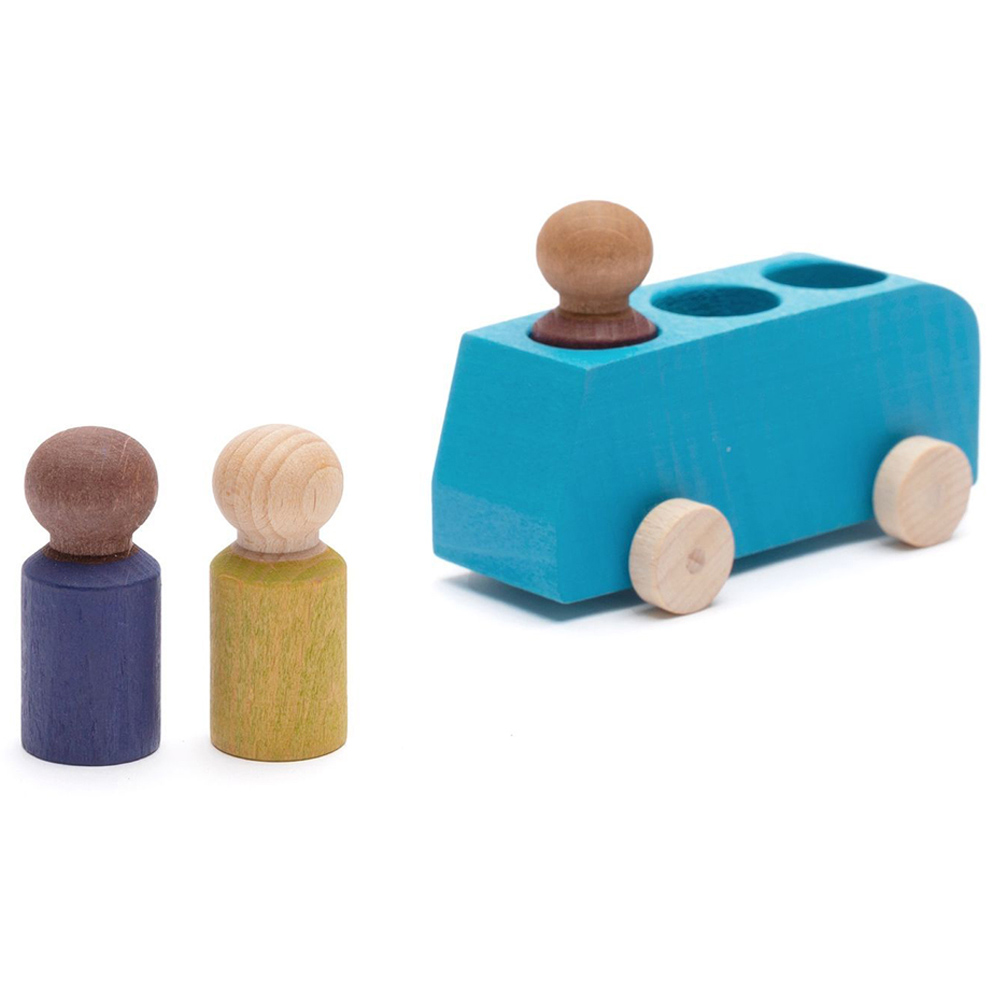 Lubulona - Wooden Bus With 3 Figures - Blue