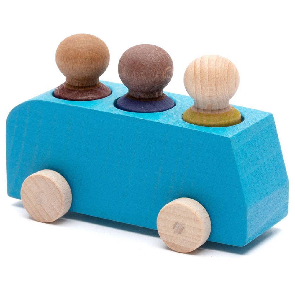 Lubulona - Wooden Bus With 3 Figures - Blue