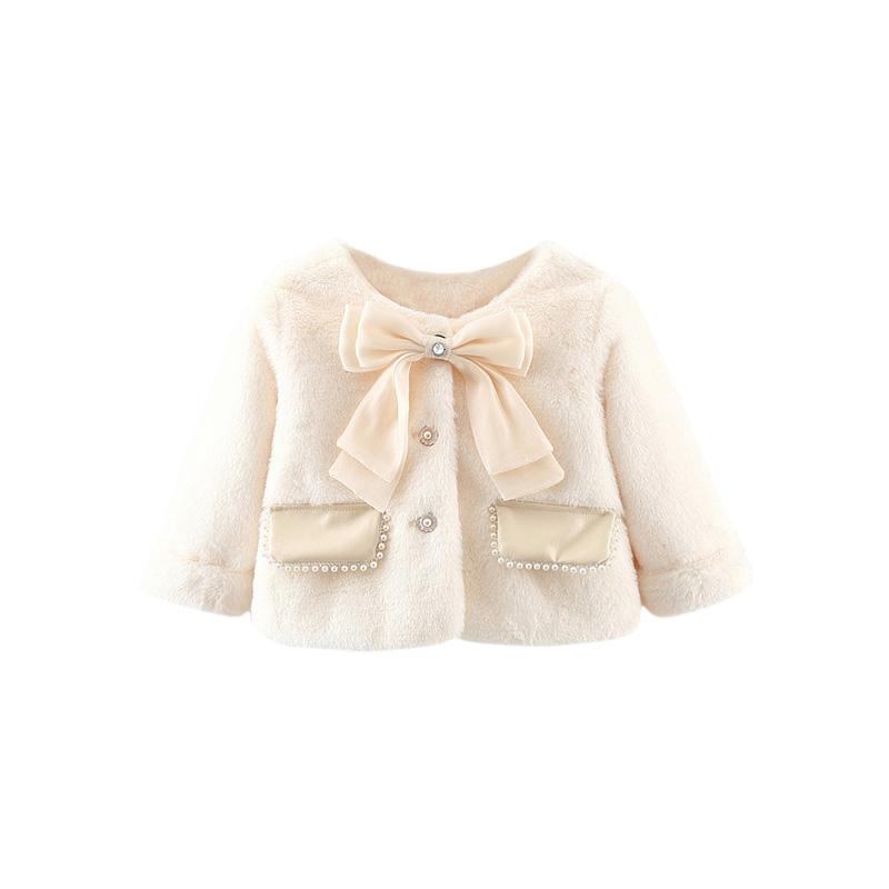 Sugar Rush - Girl's Embellished Bow Regular Full Sleeves Coat - White