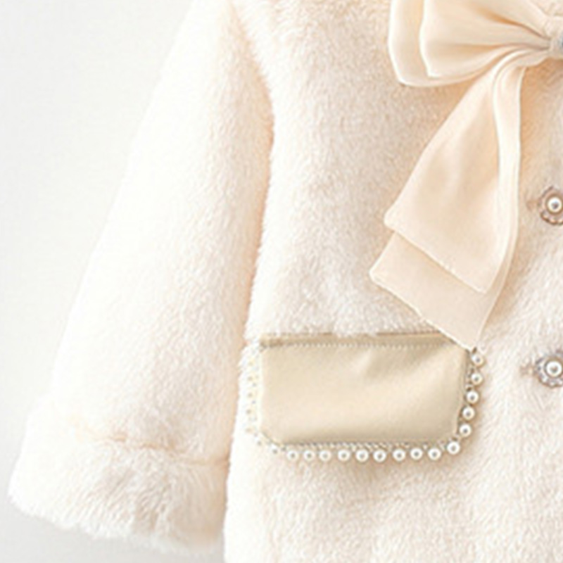 Sugar Rush - Girl's Embellished Bow Regular Full Sleeves Coat - White