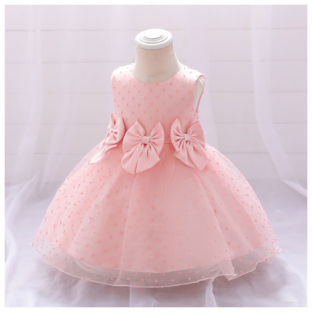 Sugar Rush - Appliqued Bow Party Dress  - Pink