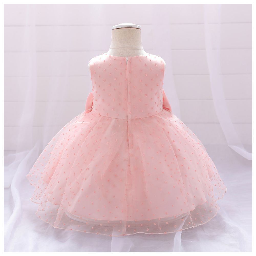 Sugar Rush - Appliqued Bow Party Dress  - Pink
