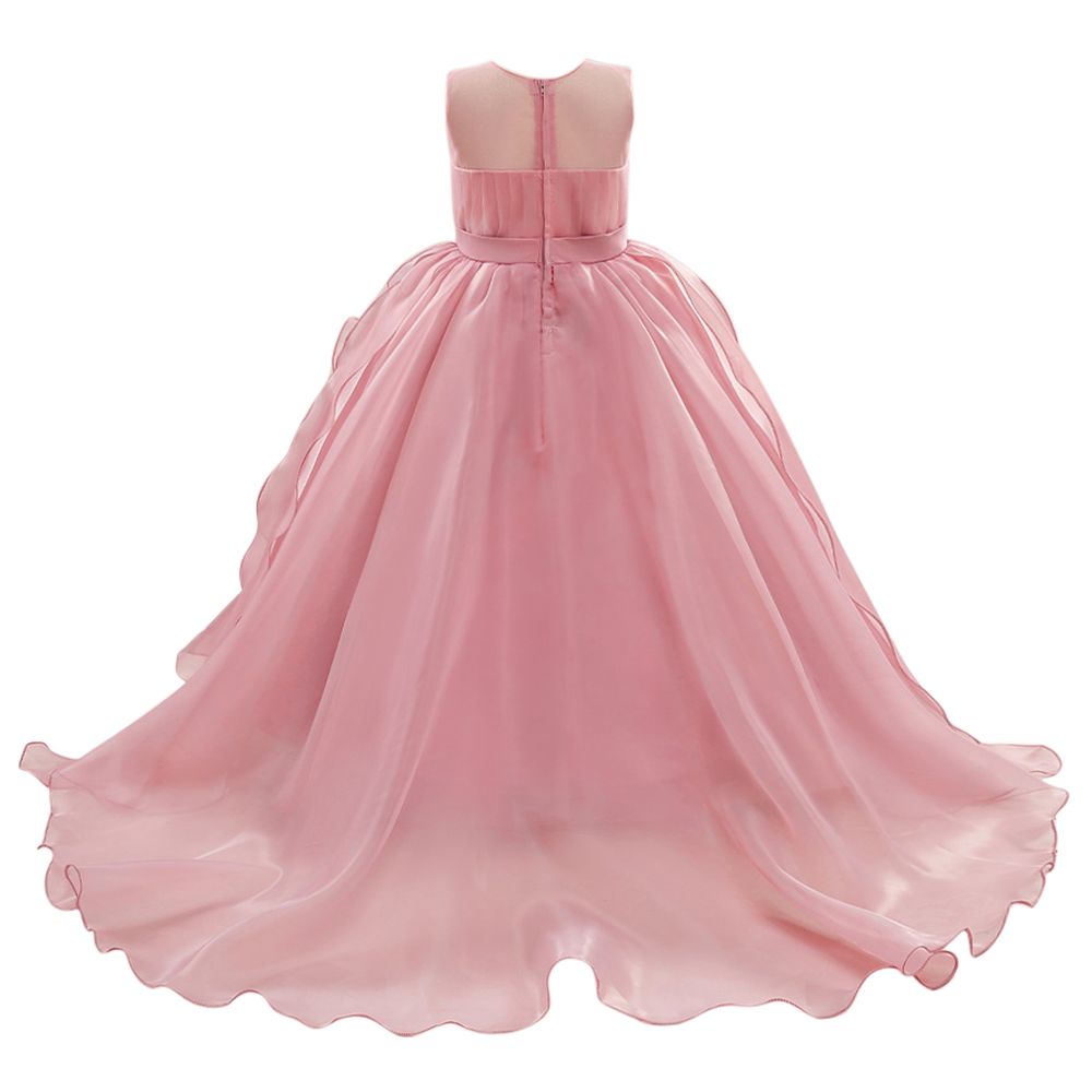 Sugar Rush - Leaves Applique Sleeveless Party Dress - Pink