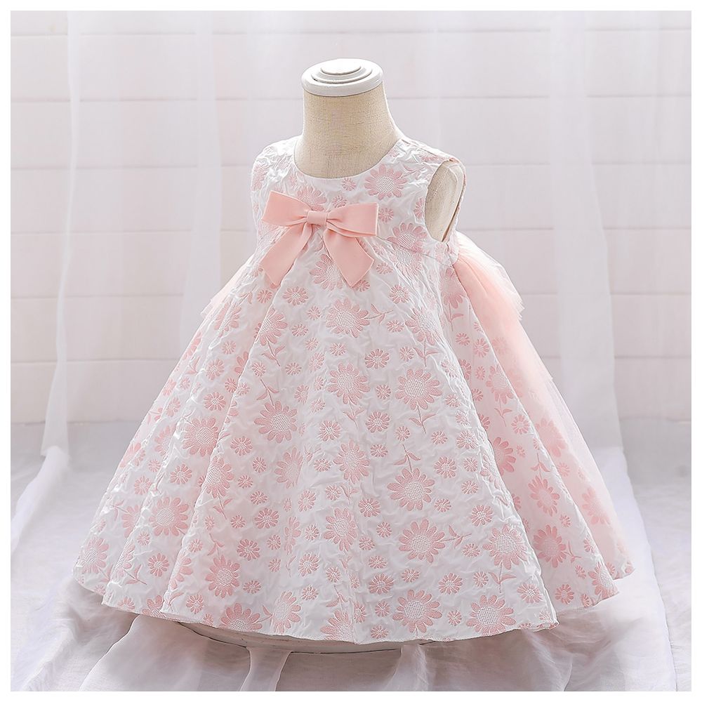 شوغر راش - فستان حفلات مورد مع فيونكة بدون أكمام - زهري