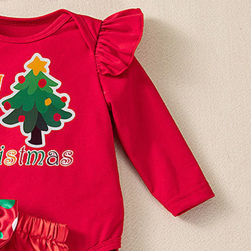 شوغر راش - طقم 3 قطع - أفرول أول كريسماس مع تنورة وربطة شعر للبنات- أحمر