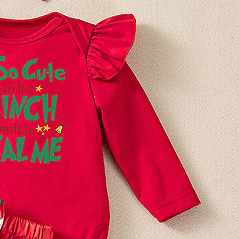 شوغر راش - طقم 3 قطع - أفرول كريسماس مع تنورة وربطة شعر للبنات - أحمر