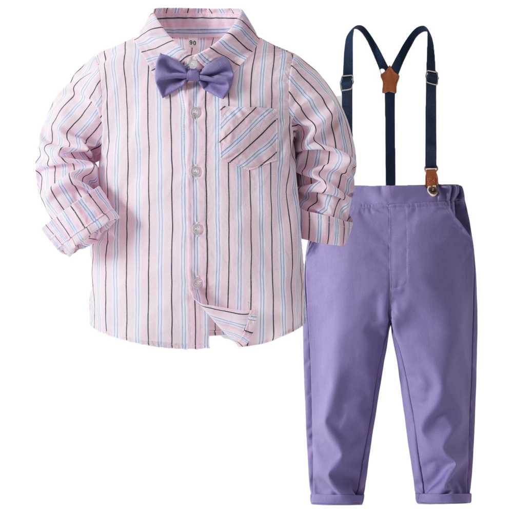 شوغر راش - طقم قميص وبابيون وبنطال وشيالات - بنفسجي - 4 قطع