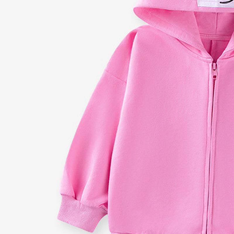 شوغر راش - جاكيت بناتي مطرز بأكمام طويلة وقبعة - وردي