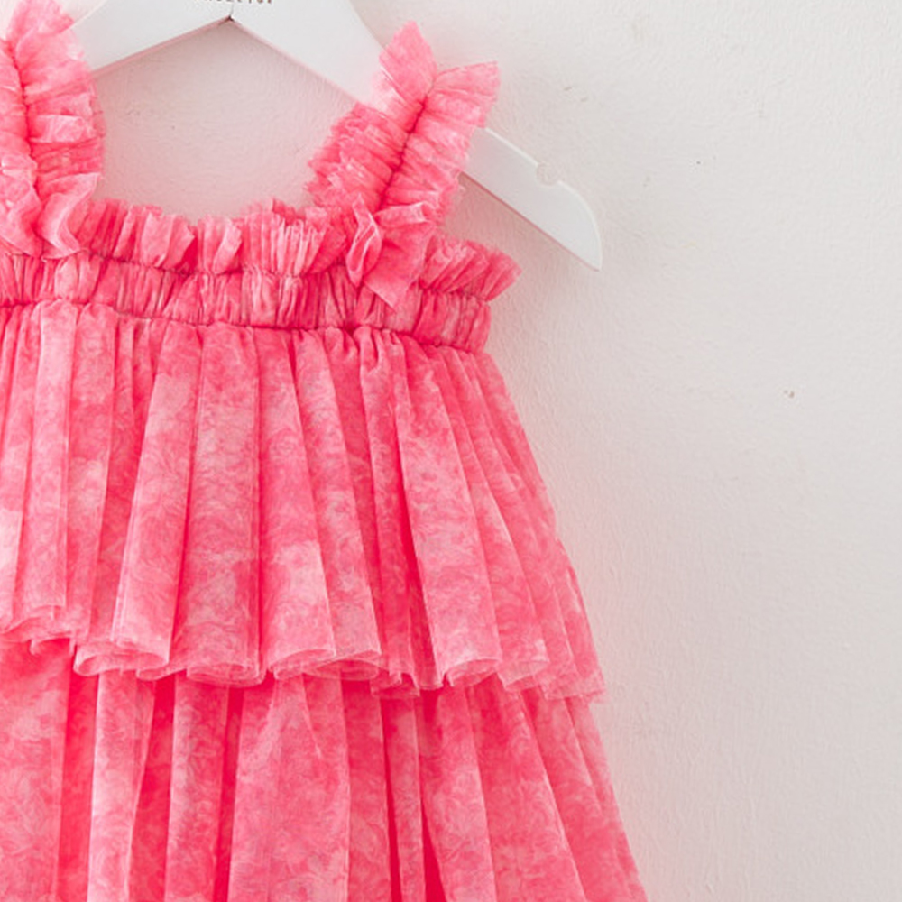 شوغر راش - فستان مورد بأحزمة رفيع للبنات - وردي