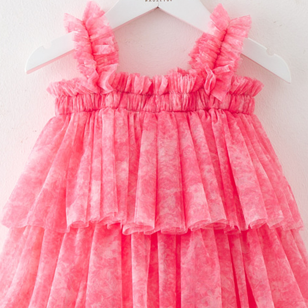 شوغر راش - فستان مورد بأحزمة رفيع للبنات - وردي