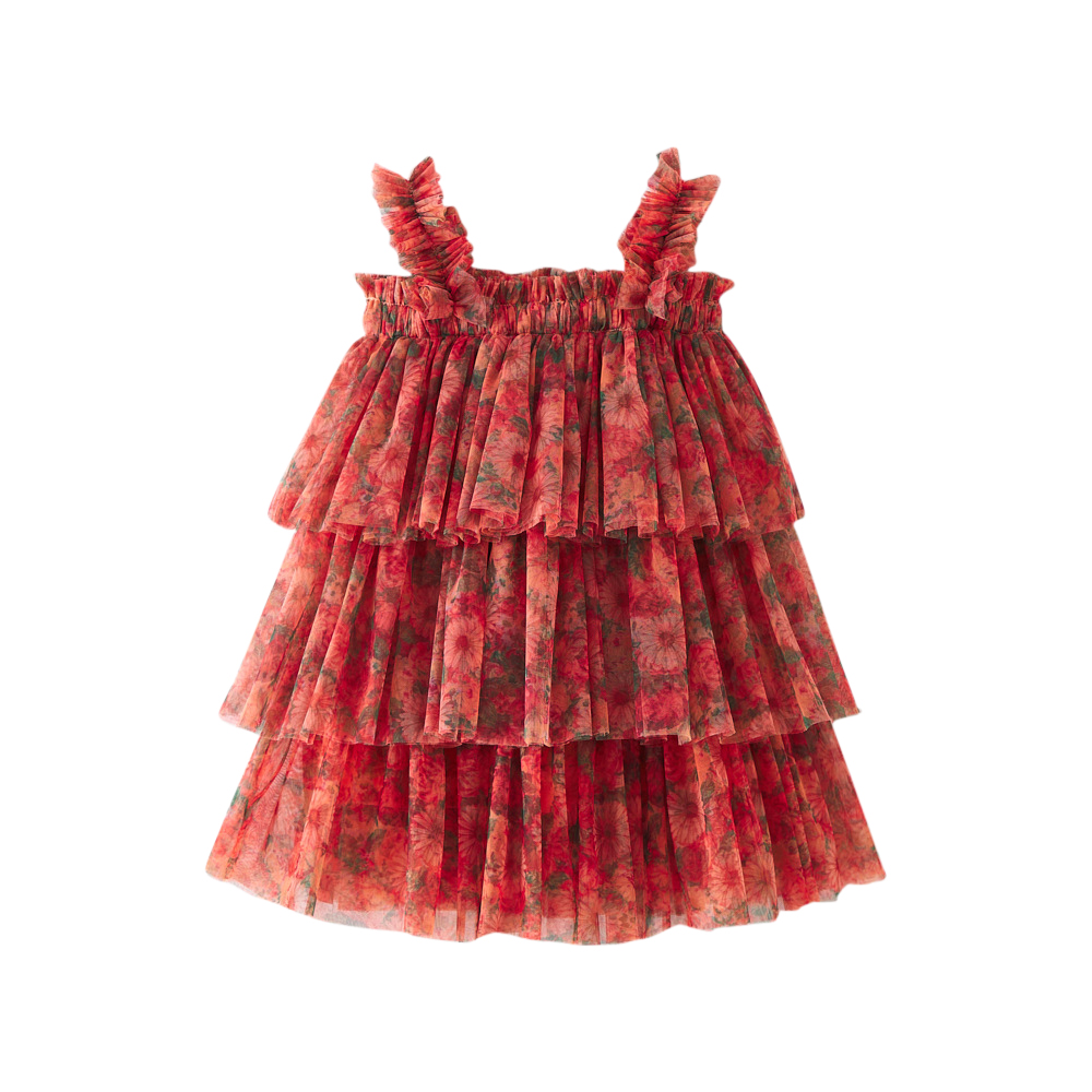 شوغر راش - فستان مورد بأحزمة رفيعة للبنات - برتقالي