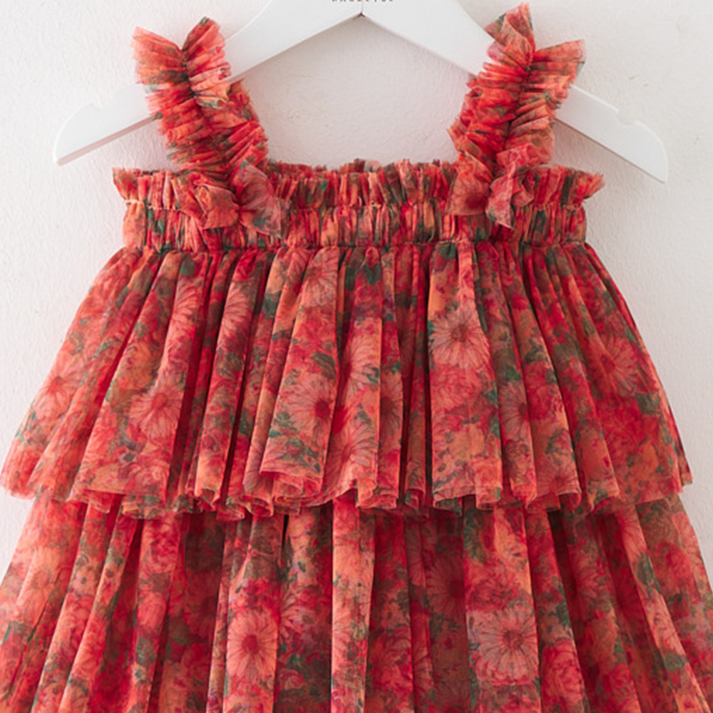 شوغر راش - فستان مورد بأحزمة رفيعة للبنات - برتقالي