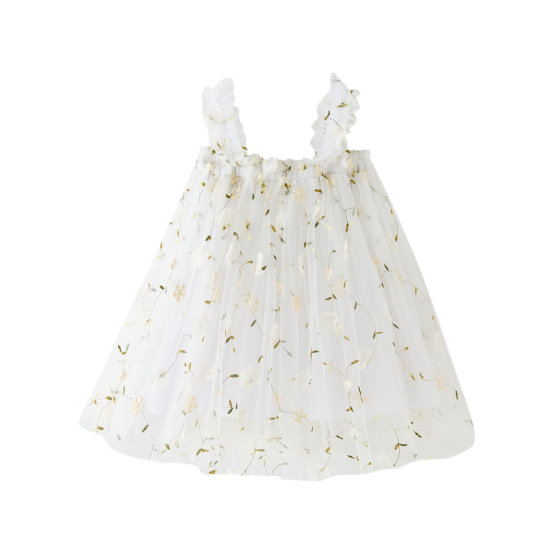 شوغر راش - فستان بأحزمة كتف رفيعة للبنات - أبيض