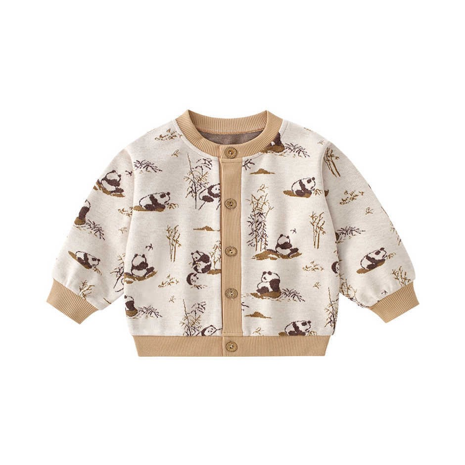 شوغر راش - سترة بأكمام كاملة مطبوعة بنقشة باندا للأولاد - كاكي