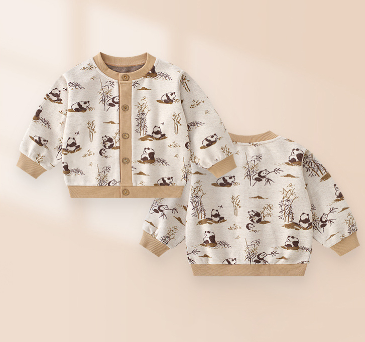 شوغر راش - سترة بأكمام كاملة مطبوعة بنقشة باندا للأولاد - كاكي