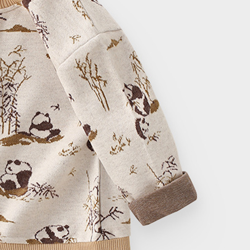 شوغر راش - سترة بأكمام كاملة مطبوعة بنقشة باندا للأولاد - كاكي