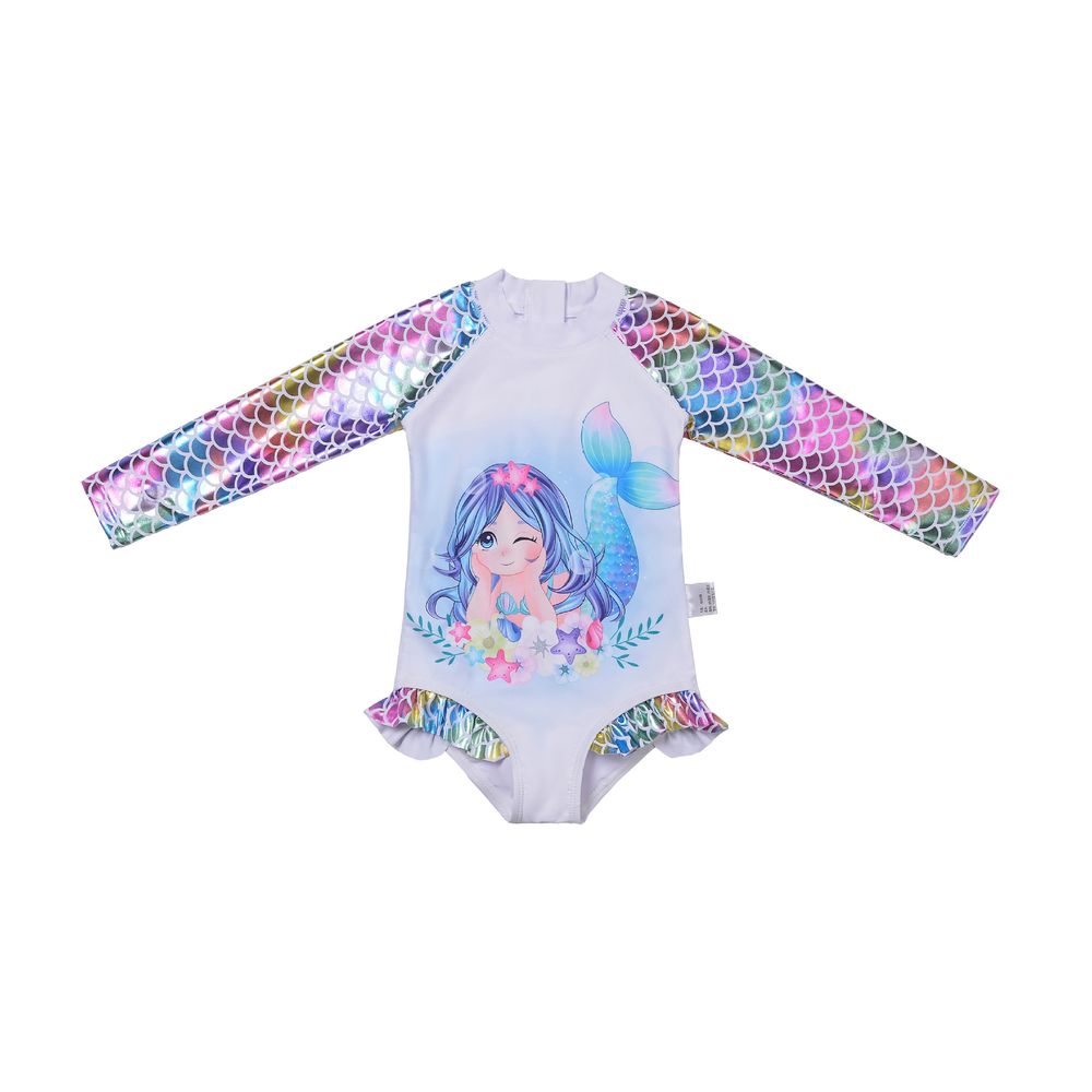 Sugar Rush - 2pc-Set - Girls' Mermaid Printed Swimsuit & Cap - Multicolor