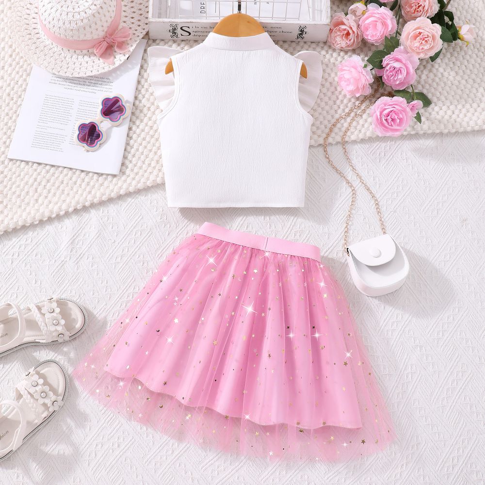 Sugar Rush - 2pc-Set - Girls' Embroidered Sleeveless Top & Skirts - White/Pink