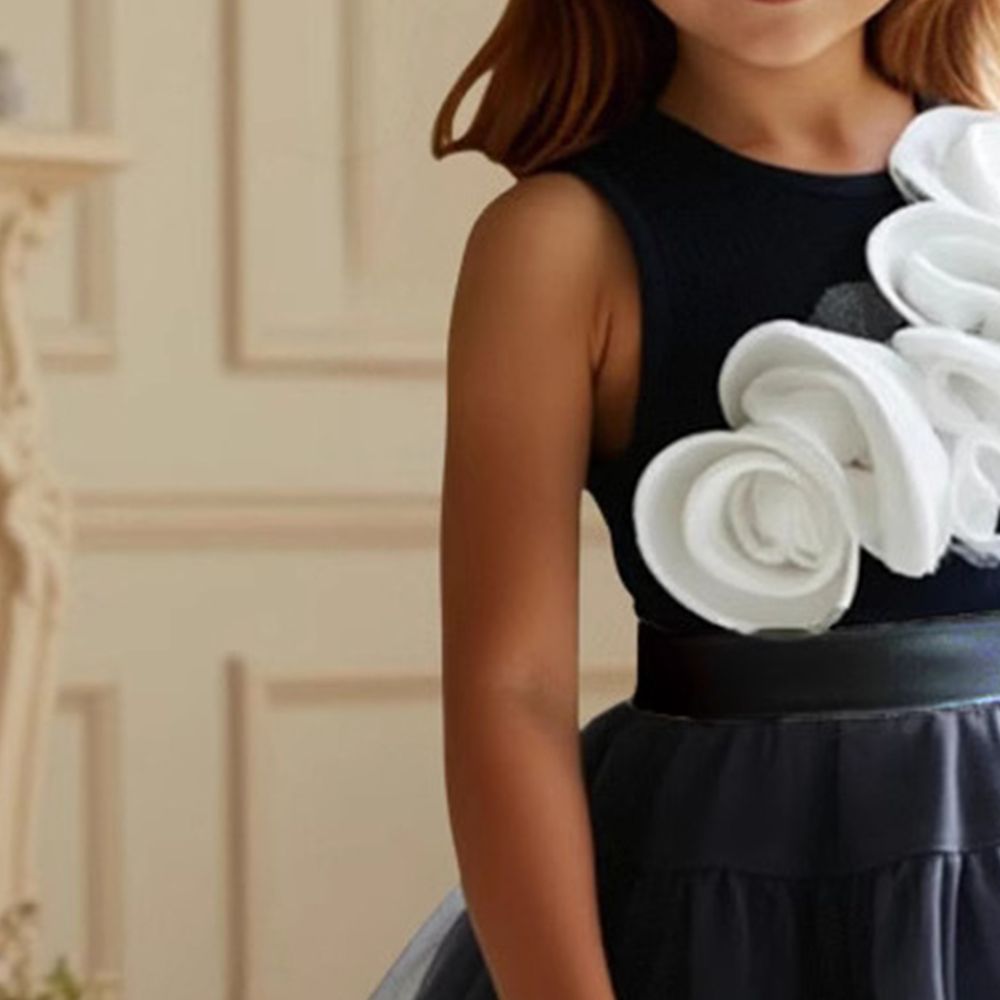 شوغر راش - طقم قطعتين - بلوزة بدون أكمام مع تنورة للبنات - أزرق ورمادي