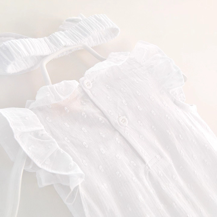 شوغر راش - طقم قطعتين - أفرول سادة بدون أكمام مع بندانة للبنات - أبيض