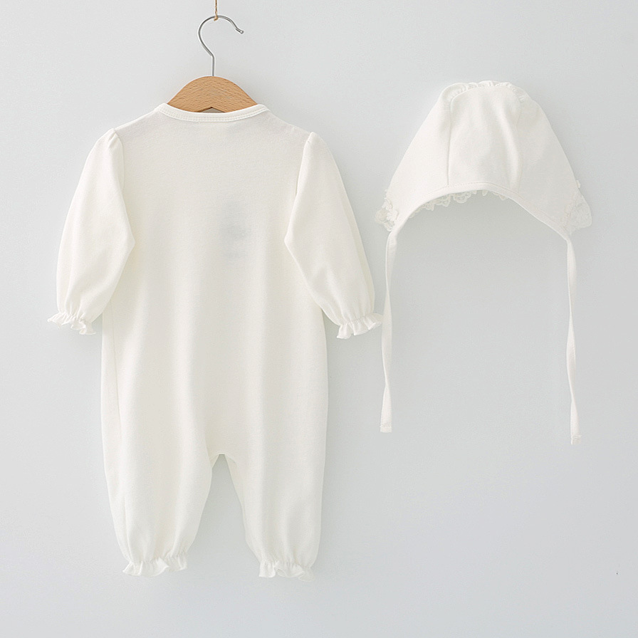 Sugar Rush - 2pc-Set - Baby Girls' Laced Full Sleeves Romper & Cap - White