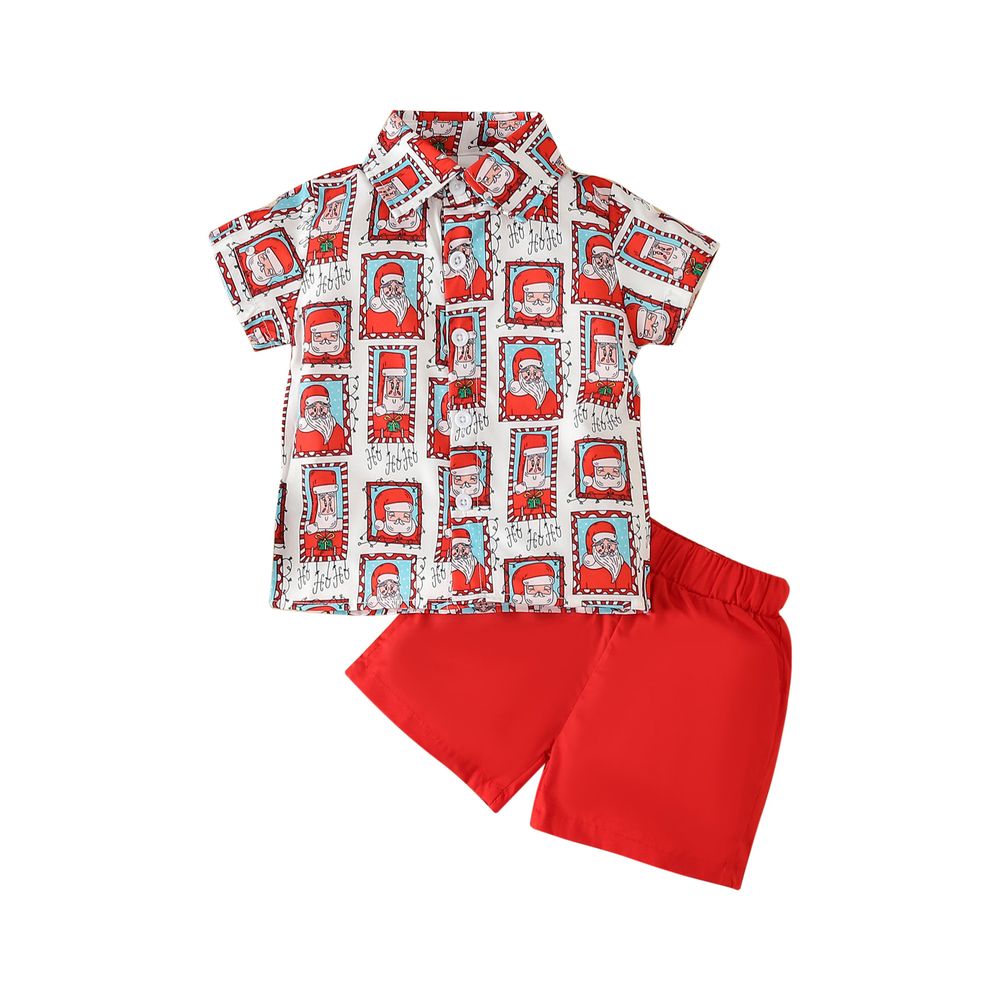 شوغر راش - طقم قطعتين - بلوزة وشورت كريسماس للأولاد - أبيض وأحمر