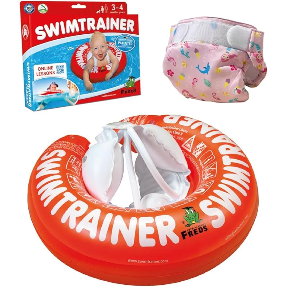 فريدز سويم أكاديمي - طوق سباحة وحفاض سباحة - مقاس 1 - 4-9 كجم - أحمر/وردي