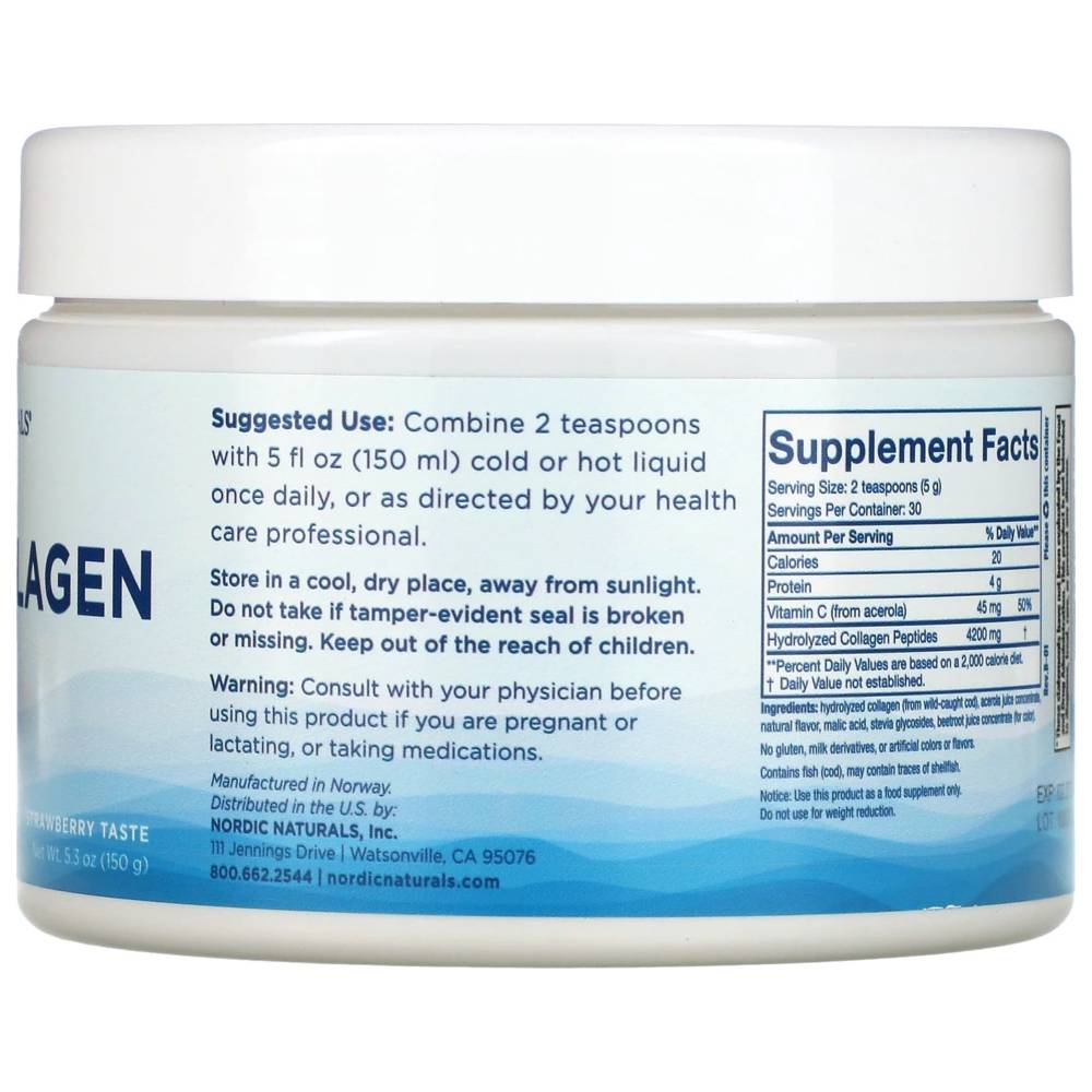 Nordic Naturals  - Marine Collagen Powder With Vitamin C - Strawberry  -150 gm