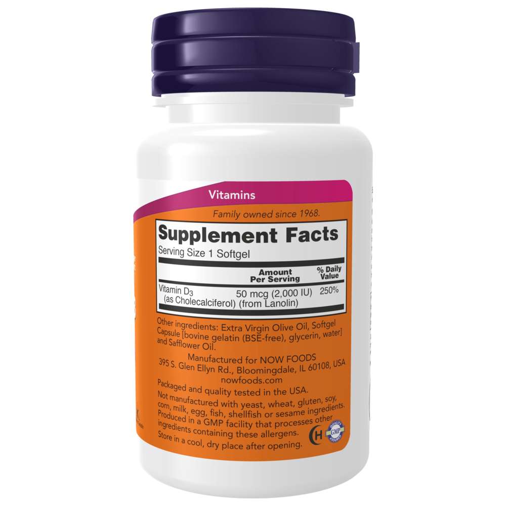 Now Foods - High Potency Vitamin-D3 2000IU Softgels - 240 Pcs