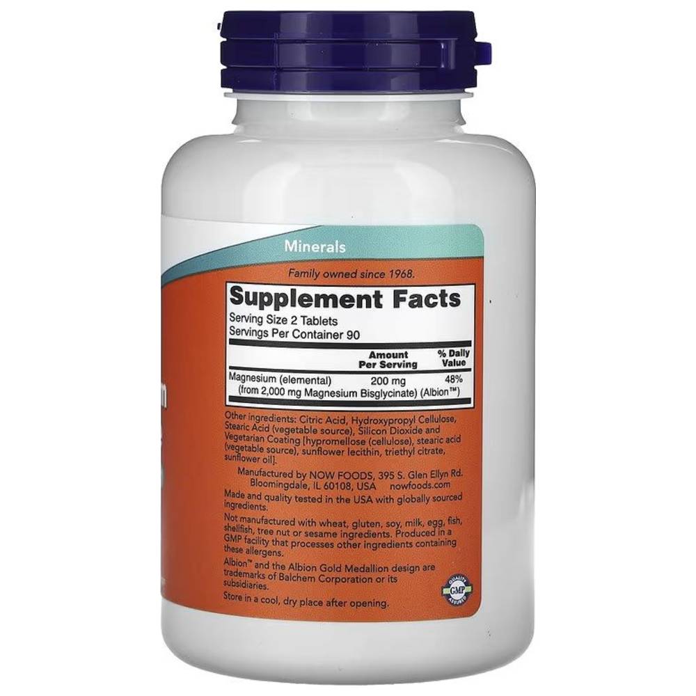 Now Foods - Magnesium Glycinate Vegan Tablets - 180 Pcs