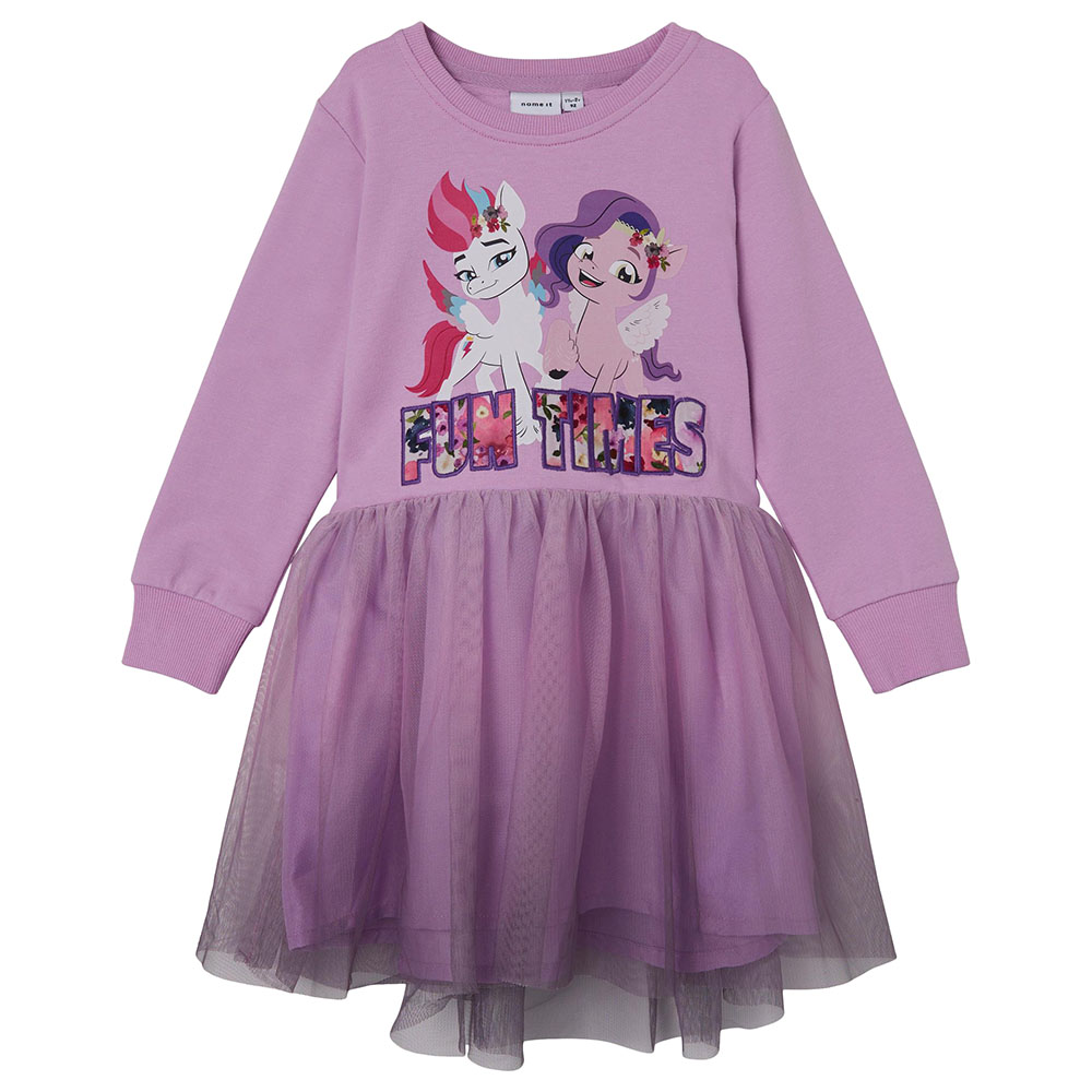 Name It - Long Sleeves Tulle Sweat Dress - Violet Tulle