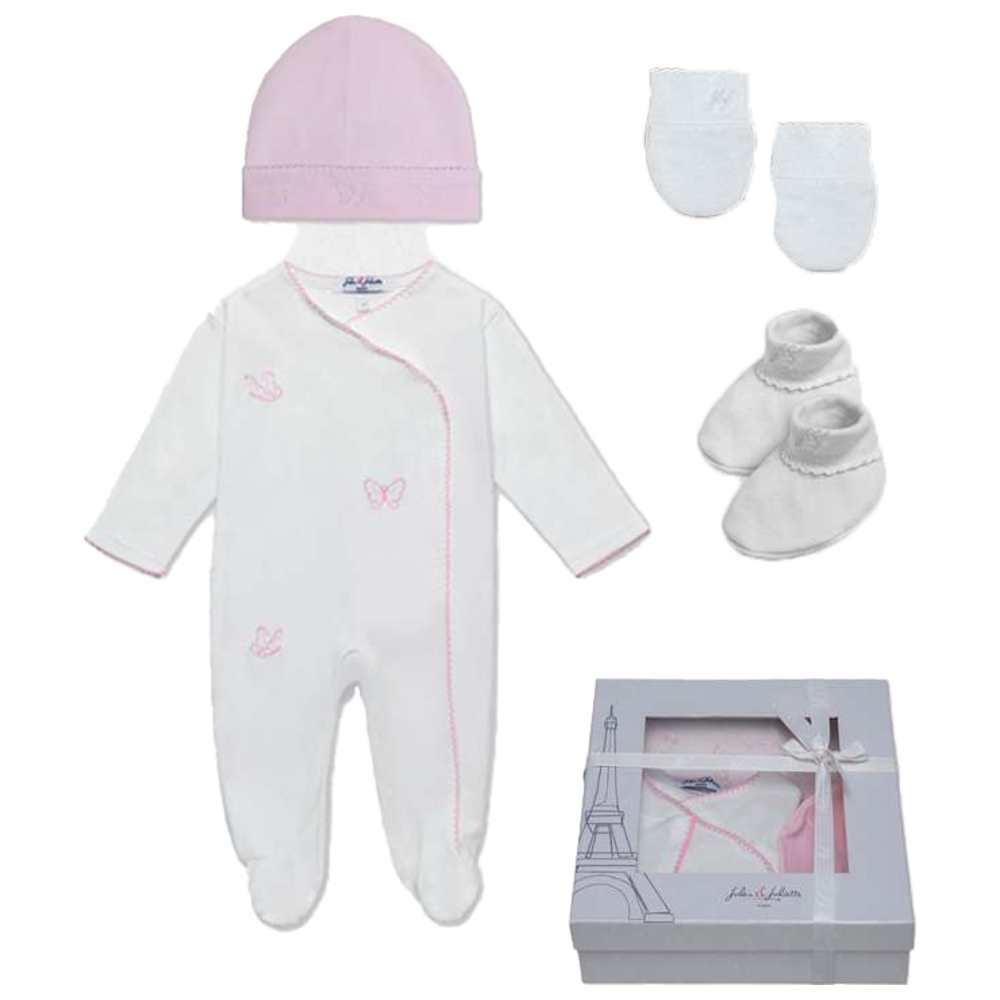 جولز & جولييت - طقم مجموعة هدية حديثي الولادة للبنات بتصميم الفراشة - أبيض - 4 قطع