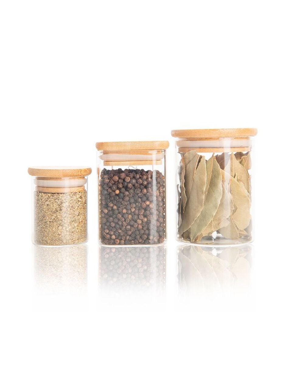 هوم سميثس - حافظة زجاجية مربعة هوني بي مع غطاء خيزران - 200 مل