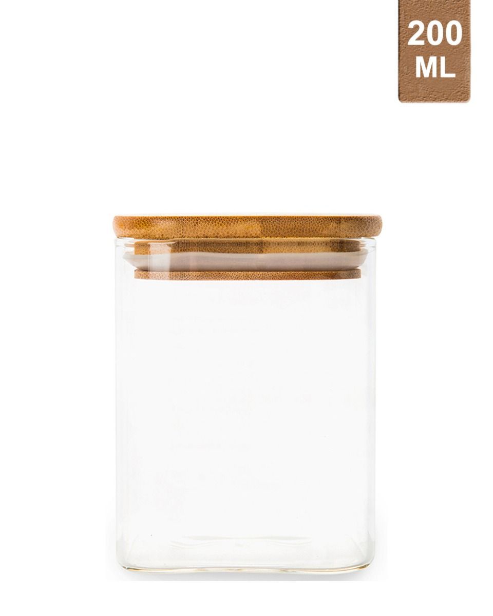 هوم سميثس - حافظة زجاجية مربعة هوني بي مع غطاء خيزران - 200 مل