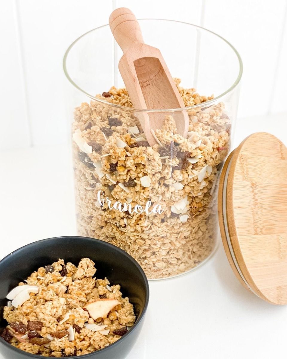 هوم سميثس - حافظة زجاجية دائرية هوني بي مع غطاء خيزران - 2 لتر