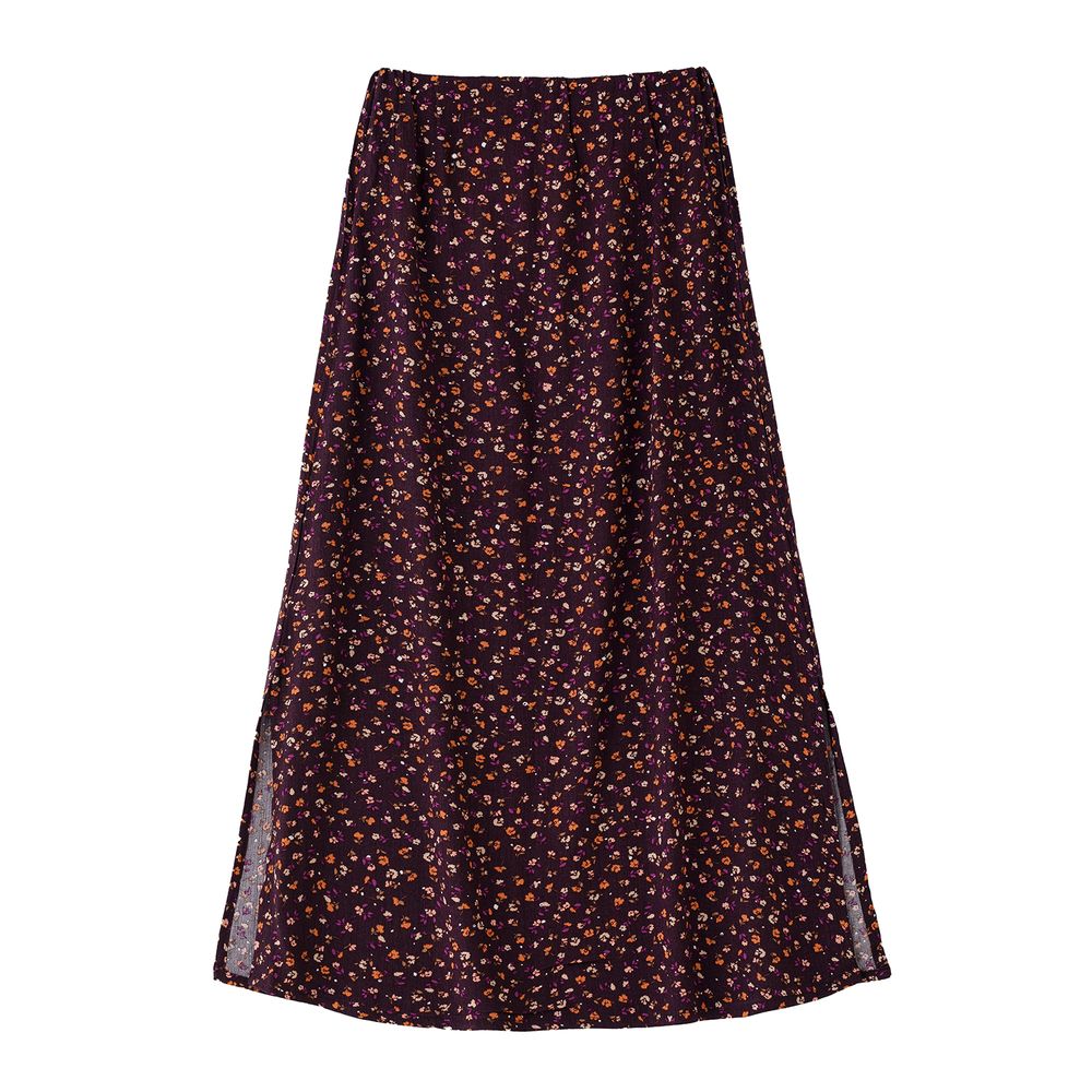 Jelliene - Girls' Floral Print Viscose Maxi Skirt - Dark Purple
