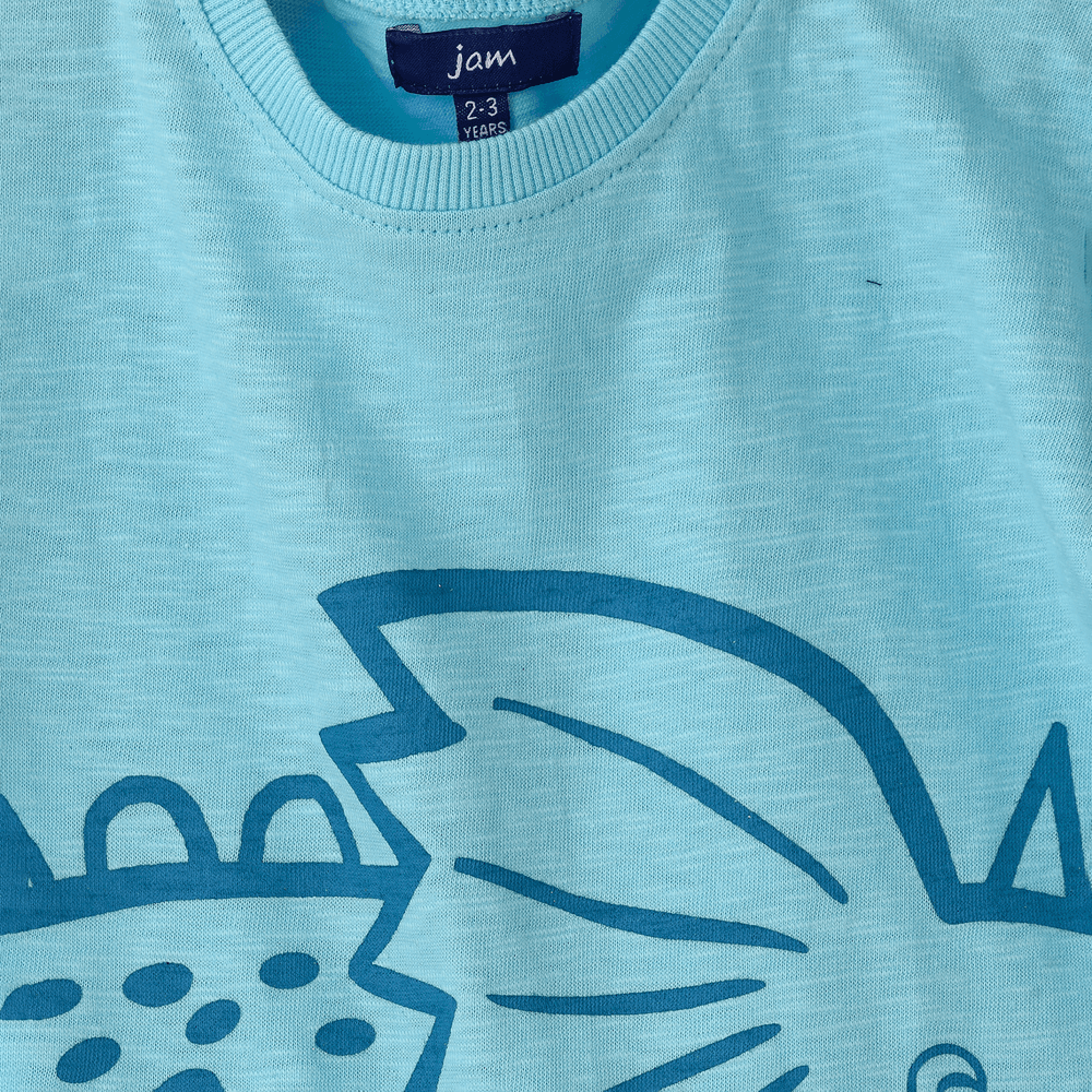 Jam - Boy's Knit Cotton Dinosaur Print T-Shirt - Sky Blue
